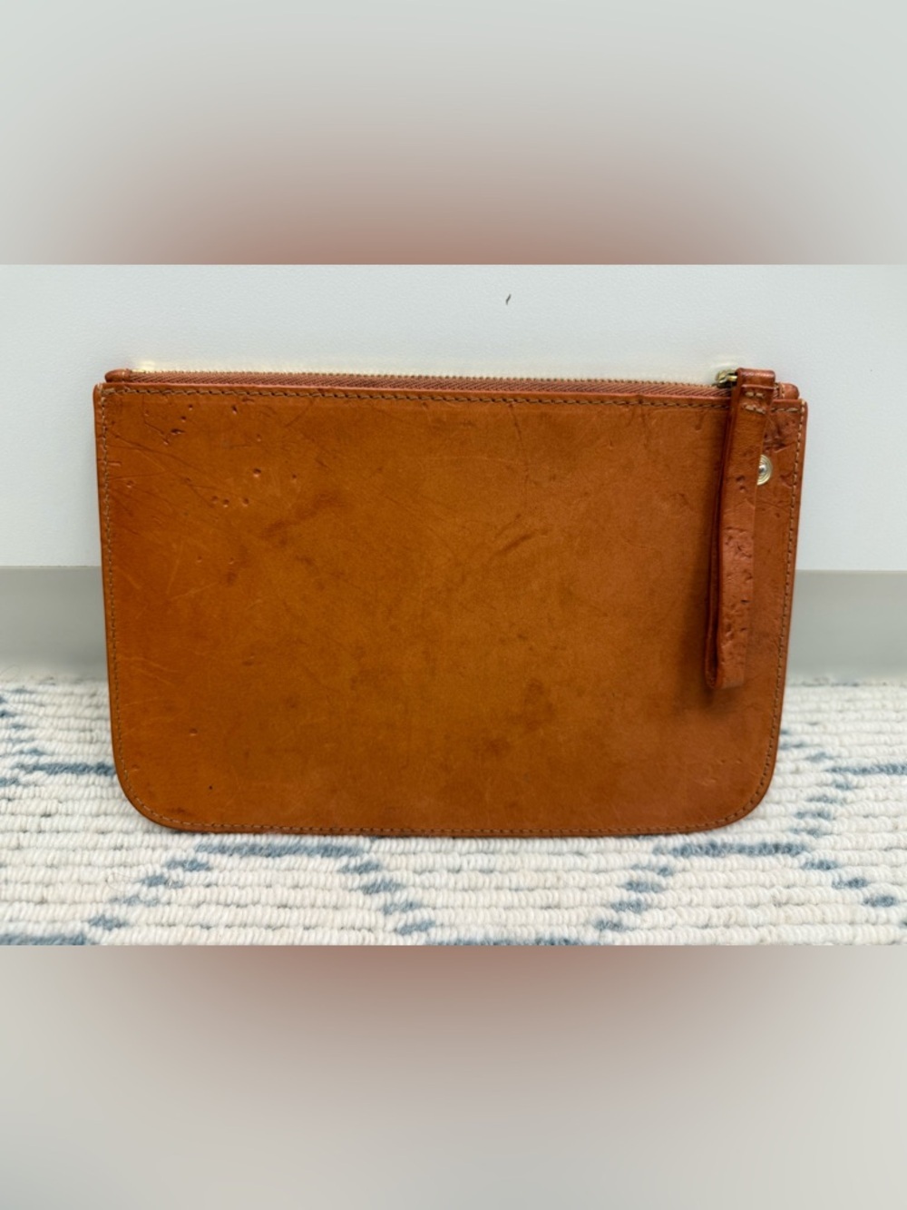 MANSUR GAVRIEL Minimalist Sleek Unisex Brown Leather Top-Zip Clutch W/ Wristlet - Picture 3 of 10